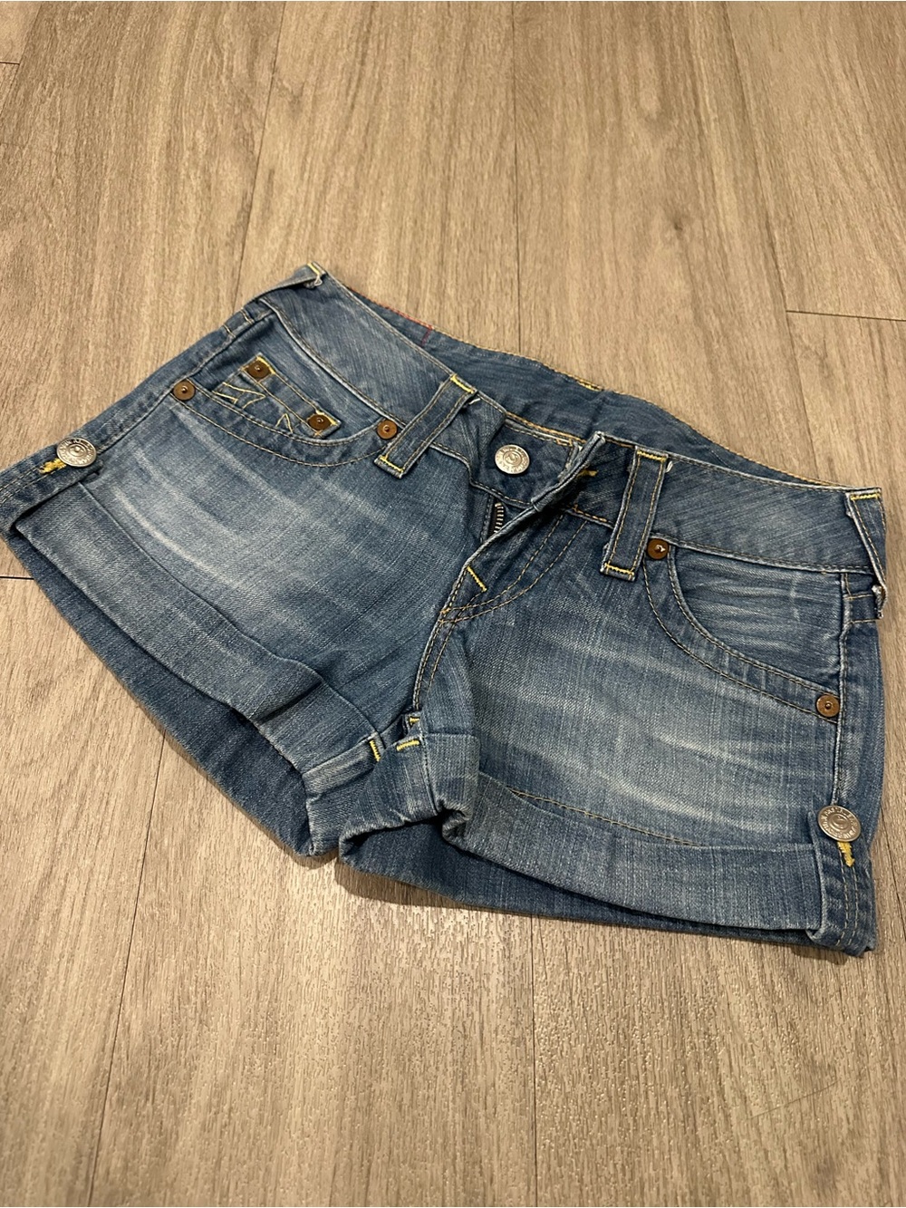 True Religion - Women’s Blue Denim Shorts - Classic Low-Rise Cut